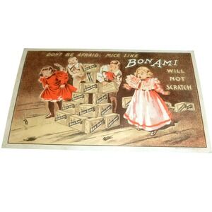 Antique Victorian Trade Card Bon Ami Scouring Soap NY Children  Mice Litho 1880s